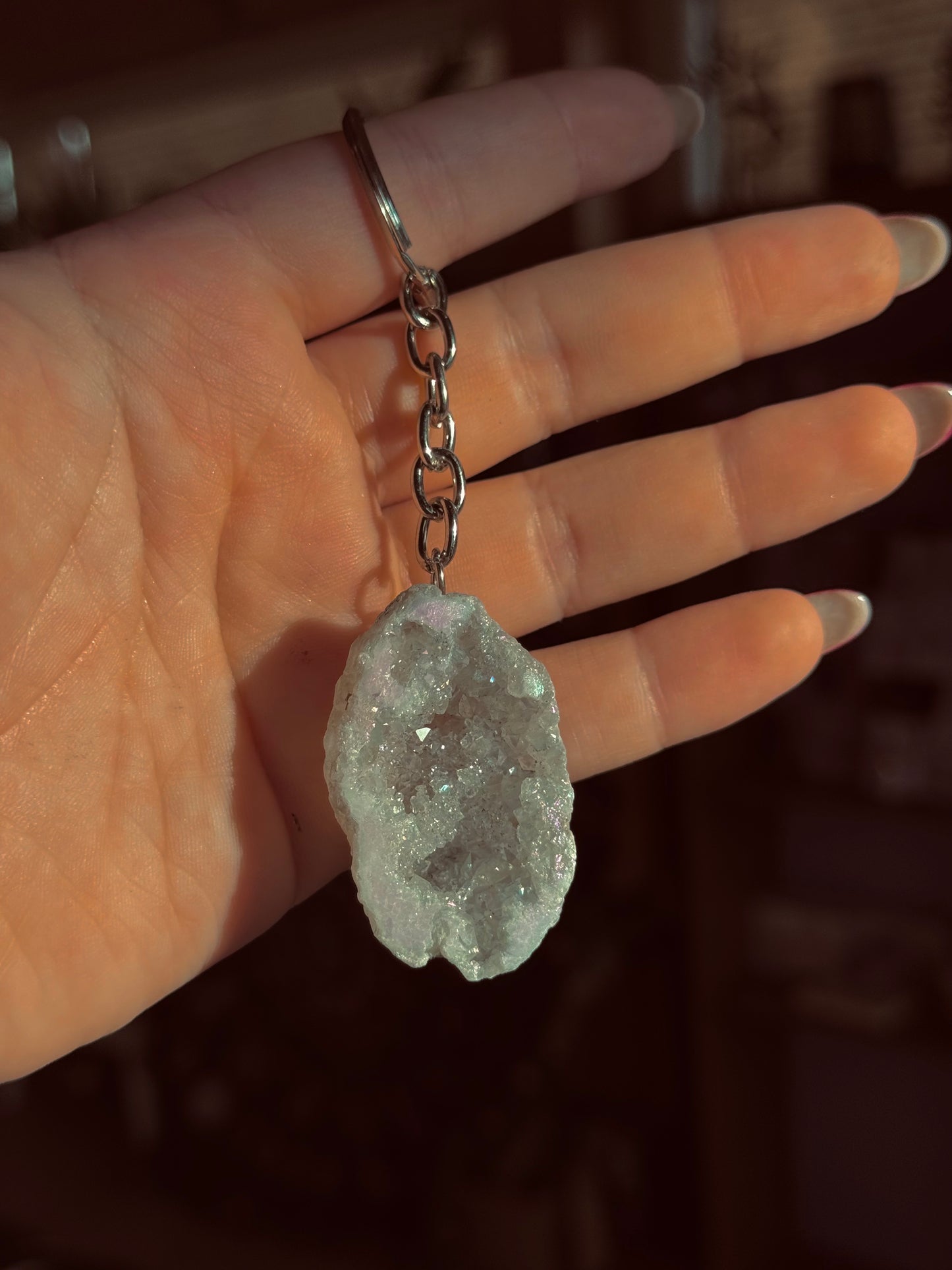 Schlüsselanhänger - Aura Bergkristallgeode