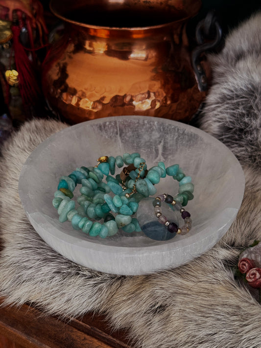 Runde Selenit-Reinigungsschale für Schmuck, Kristalle und spirituelle Ritualgegenstände