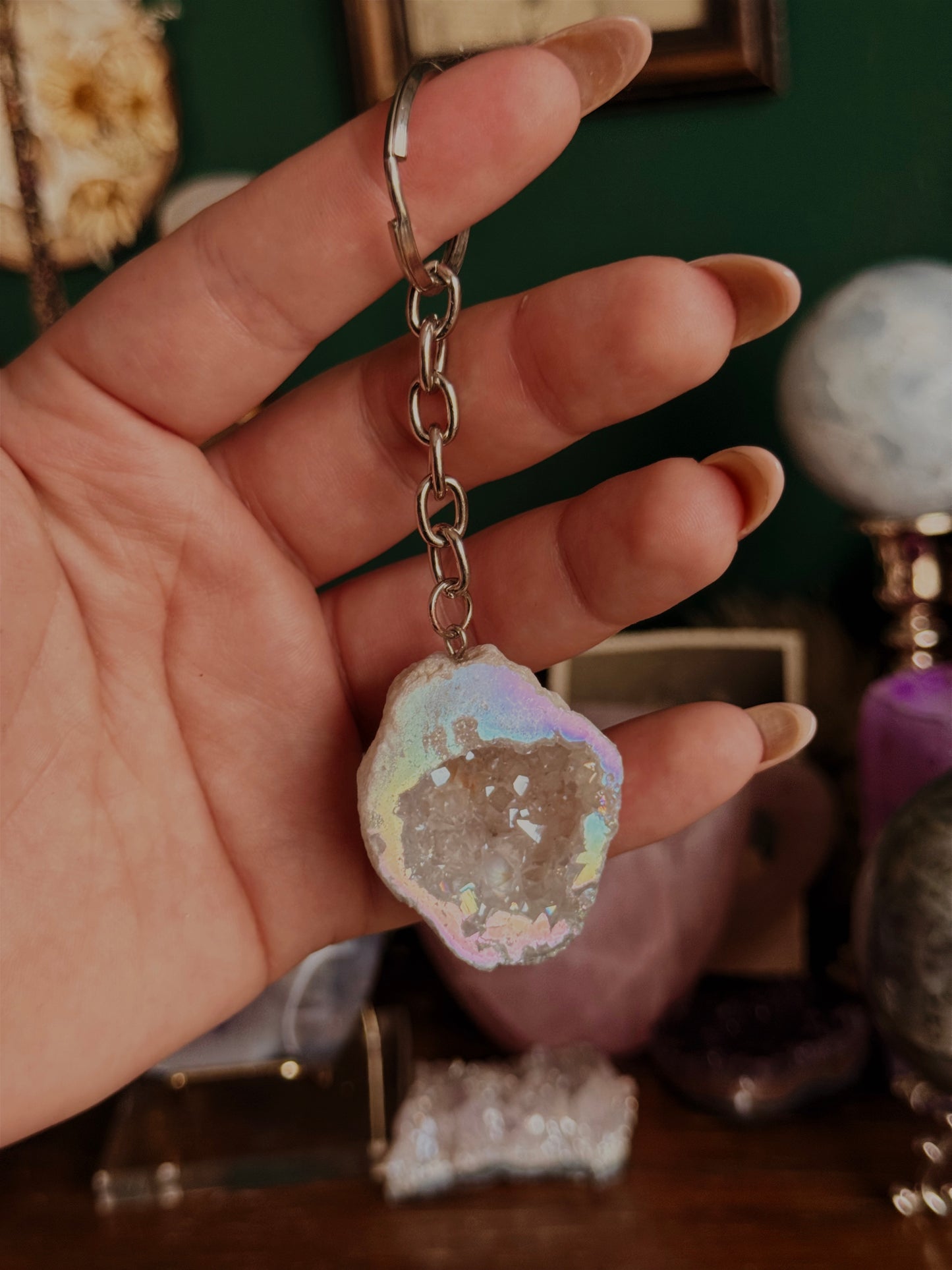 Schlüsselanhänger - Aura Bergkristallgeode