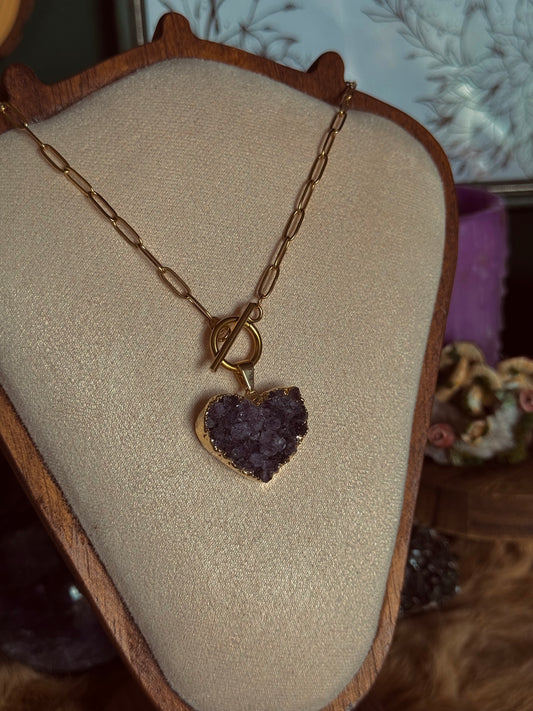 Druzy Love - Edelstahlkette Paperclip