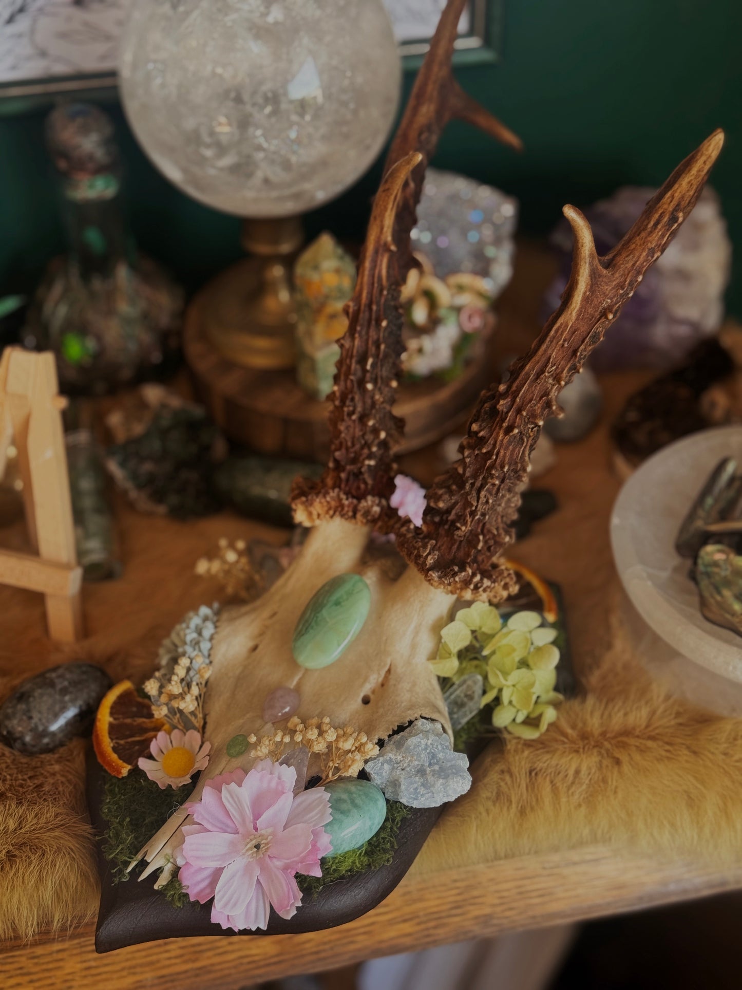Midsummer Bloom - Altarbegleiter/ Verzierte Rehschädel-Kreation