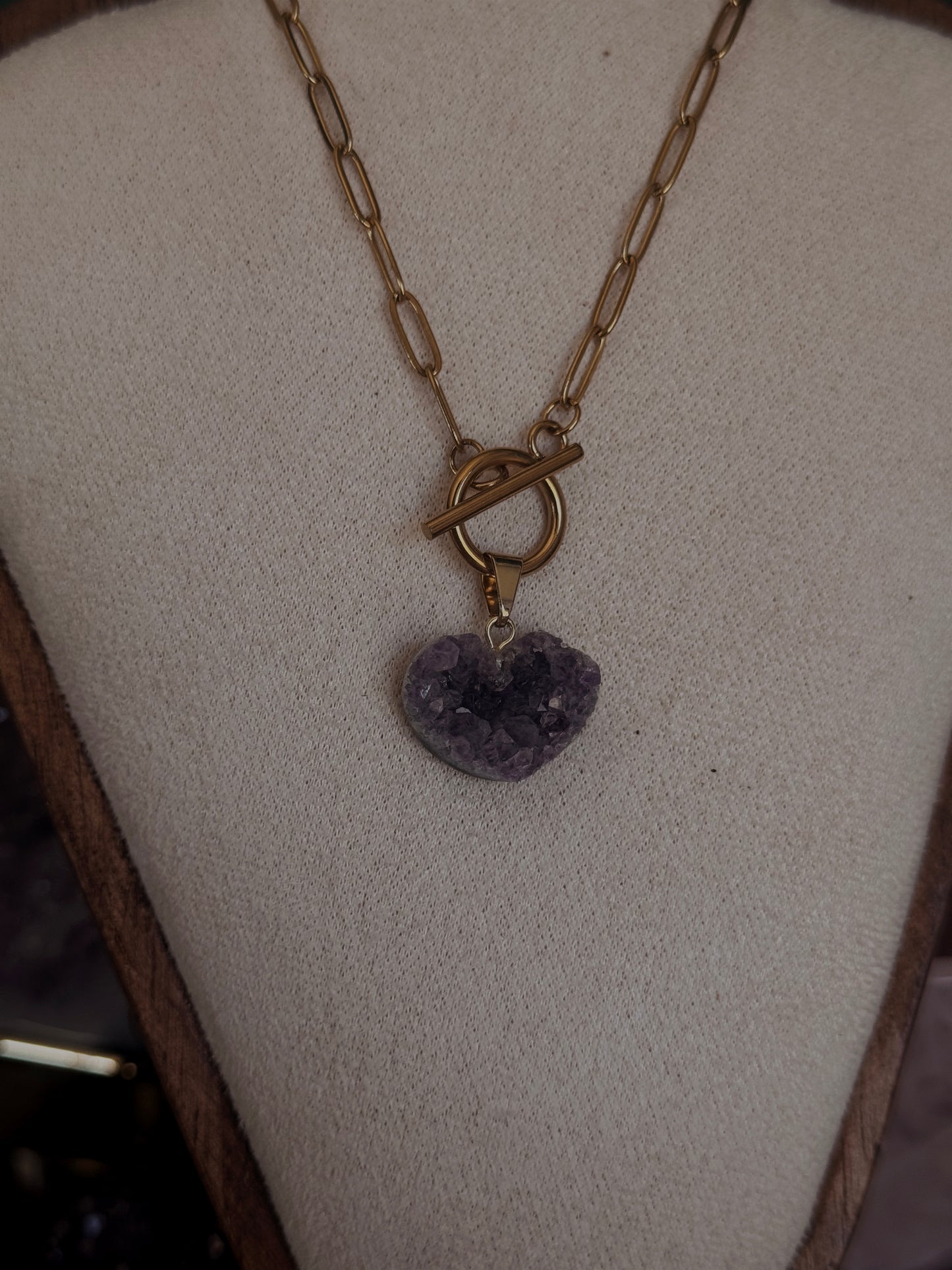 Druzy Love - Edelstahlkette Paperclip