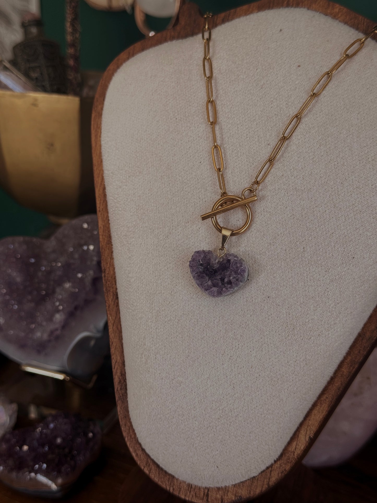 Druzy Love - Edelstahlkette Paperclip