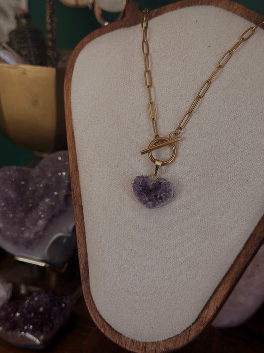 Druzy Love - Edelstahlkette Paperclip