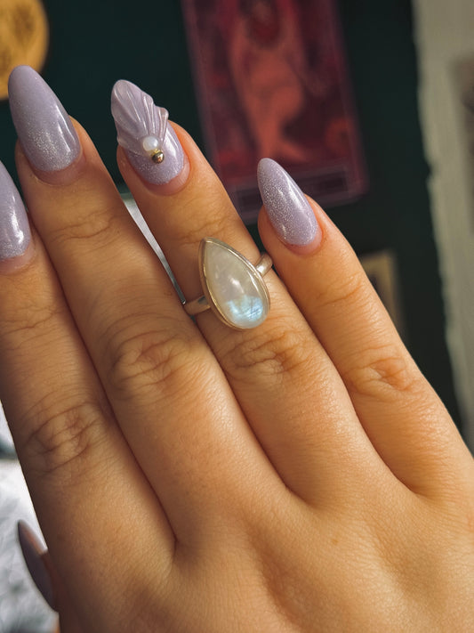 Mondstein Ring 925er Silber Marquise